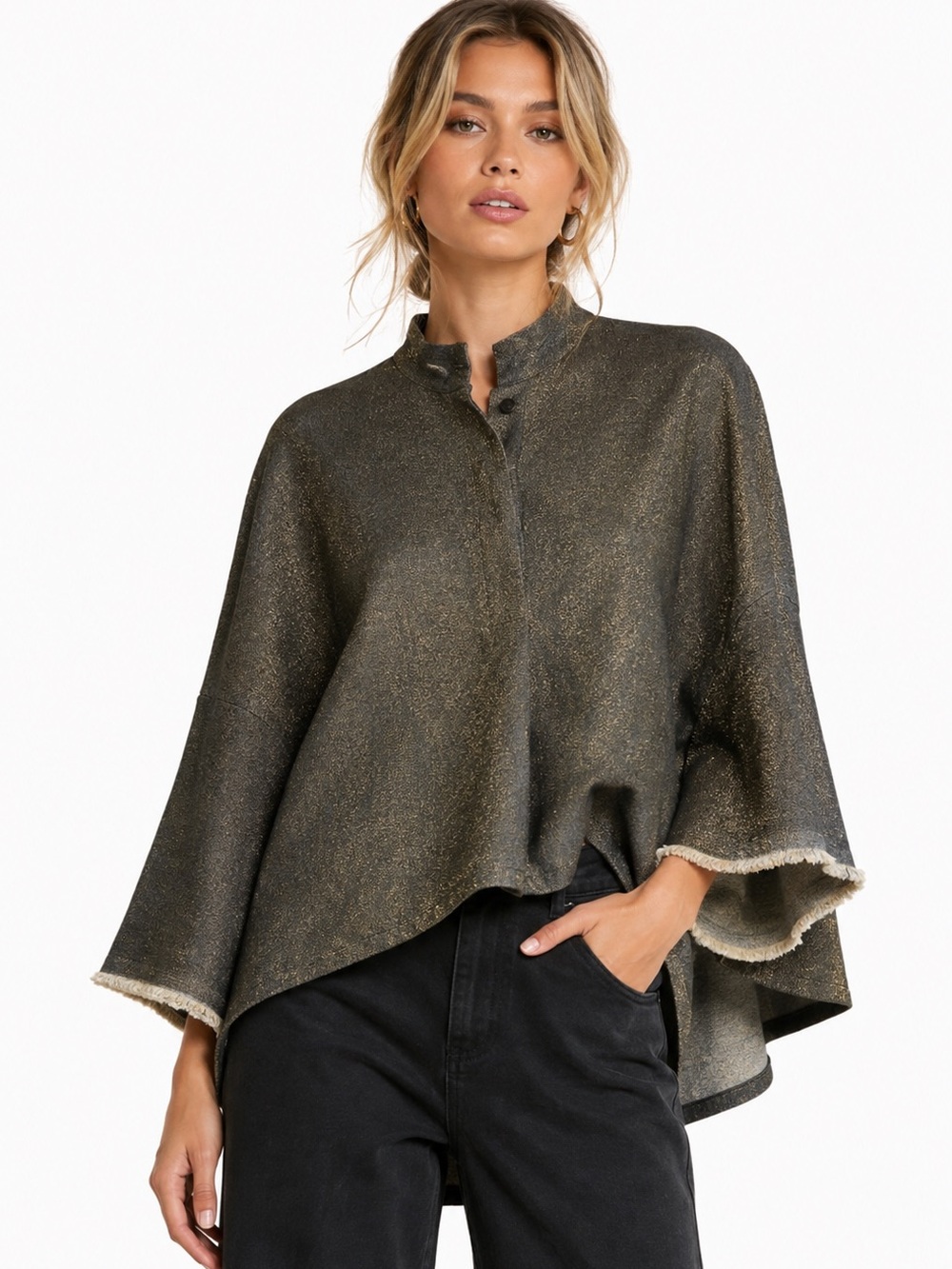 Oversize gold sparkle denim dolman top jacket